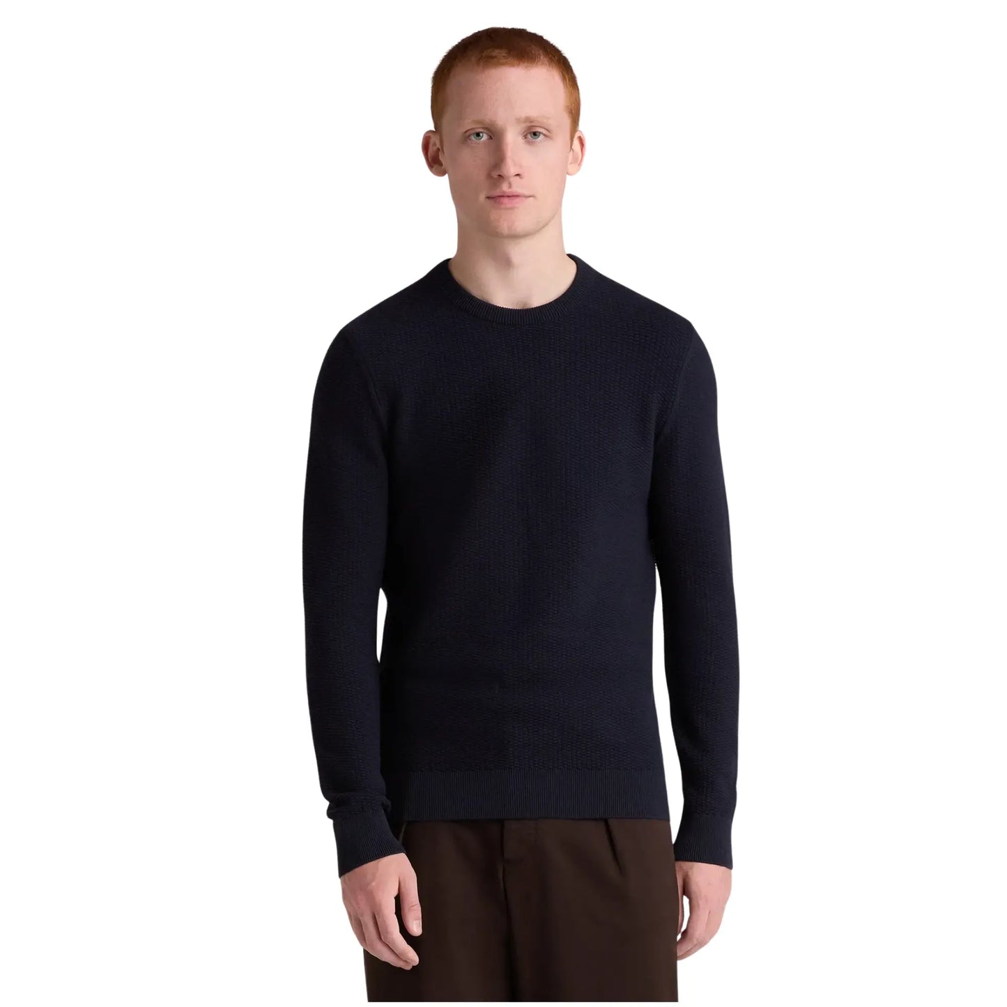 Buy Remus Uomo Navy Micro Texture Cotton Jumper | Crew-Neck Jumperss at Woven Durham