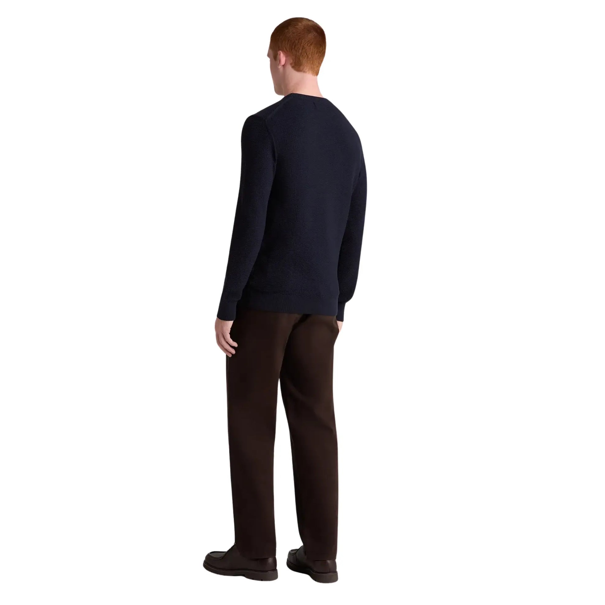 Buy Remus Uomo Navy Micro Texture Cotton Jumper | Crew-Neck Jumperss at Woven Durham