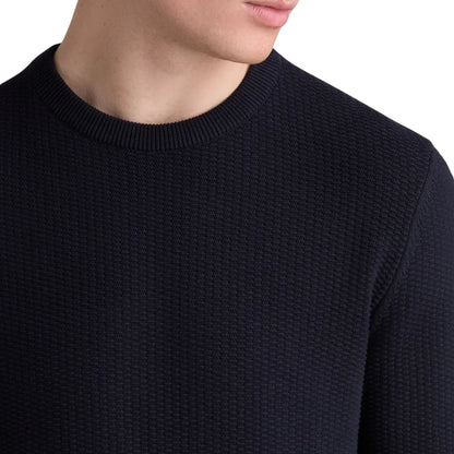 Buy Remus Uomo Navy Micro Texture Cotton Jumper | Crew-Neck Jumperss at Woven Durham