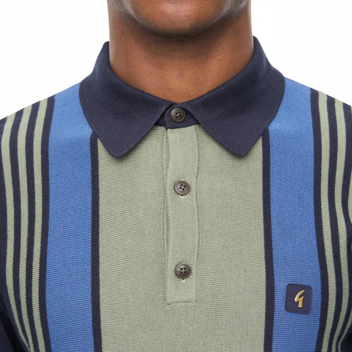 Buy Gabicci Vintage Navy Searle Striped Long Sleeve Knitted Polo | Long-Sleeved Polo Shirtss at Woven Durham
