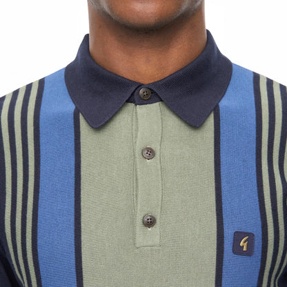 Buy Gabicci Vintage Navy Searle Striped Long Sleeve Knitted Polo | Long-Sleeved Polo Shirtss at Woven Durham