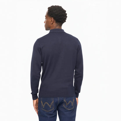Buy Gabicci Vintage Navy Searle Striped Long Sleeve Knitted Polo | Long-Sleeved Polo Shirtss at Woven Durham