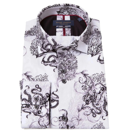 Octopus Print White Long-Sleeve Shirt