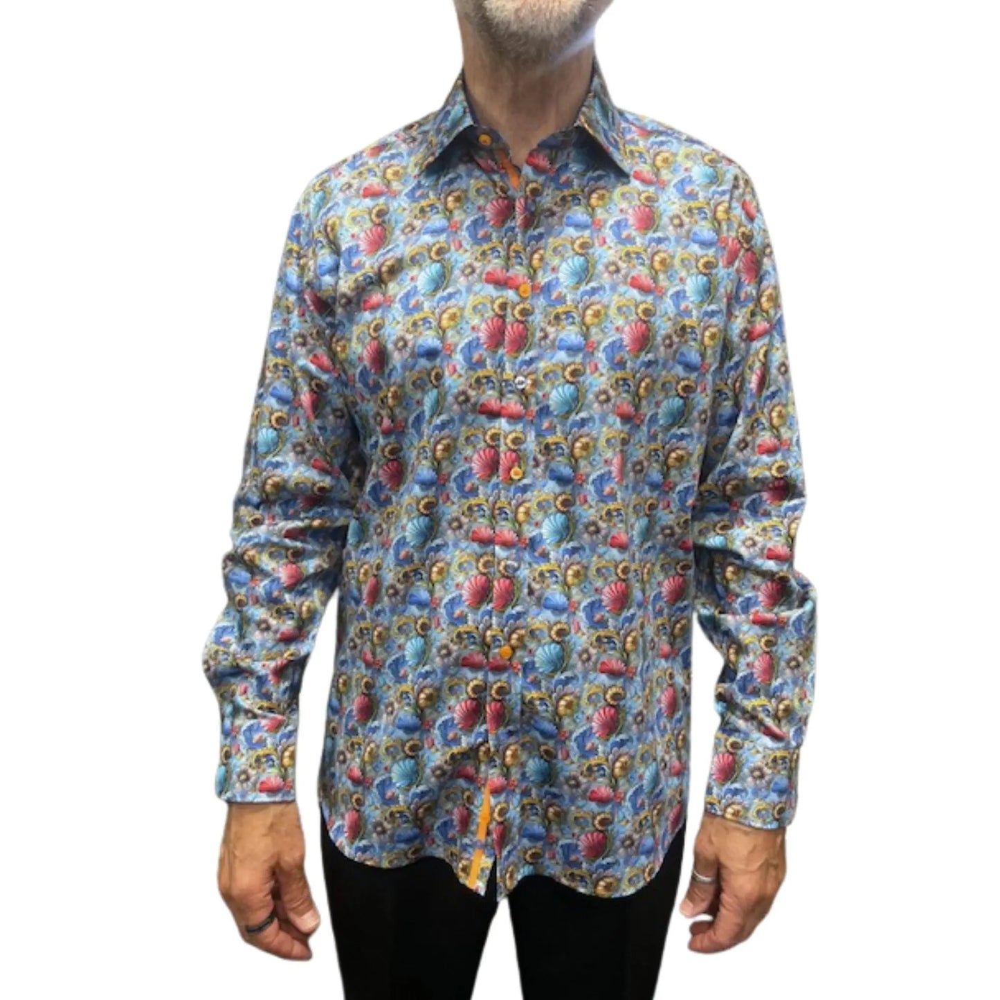 Buy Claudio Lugli Ornamental Floral Seashell Print Shirt - Blue | Long-Sleeved Shirtss at Woven Durham