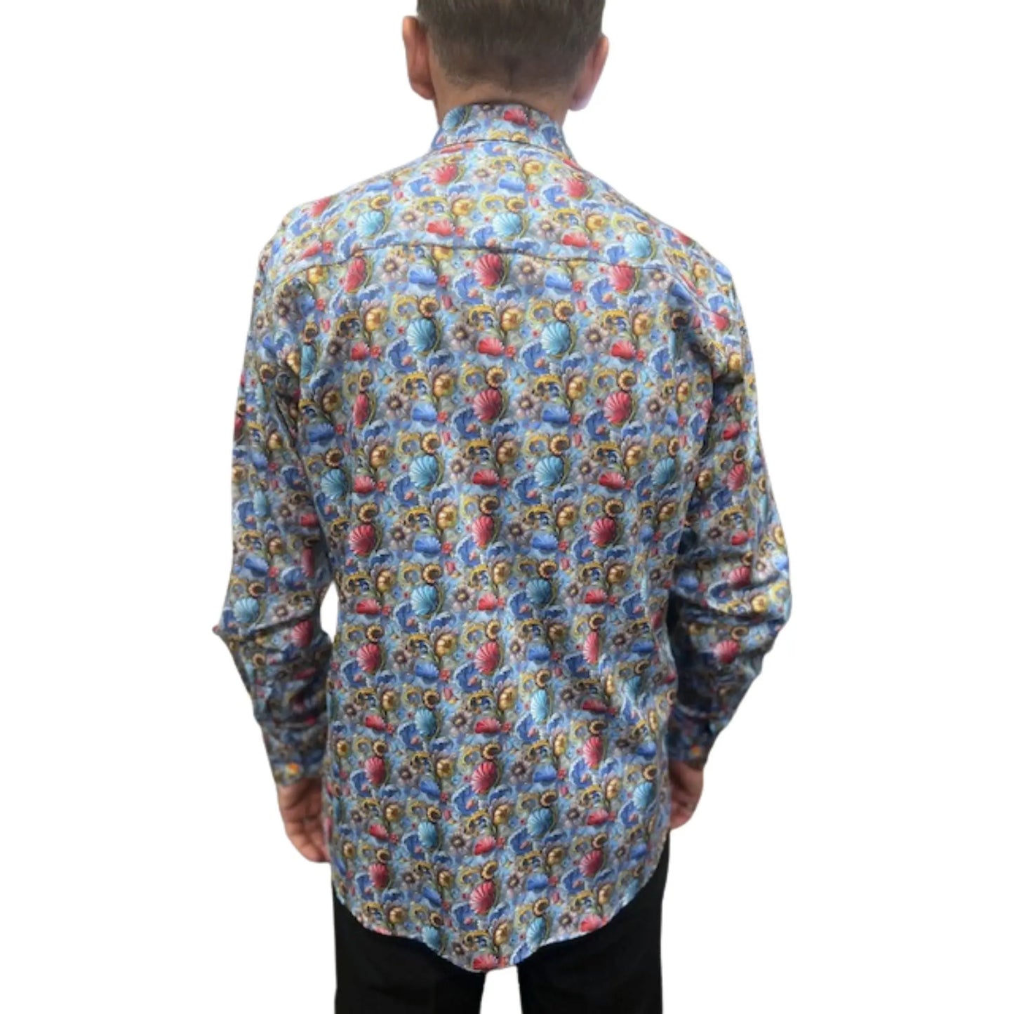 Buy Claudio Lugli Ornamental Floral Seashell Print Shirt - Blue | Long-Sleeved Shirtss at Woven Durham