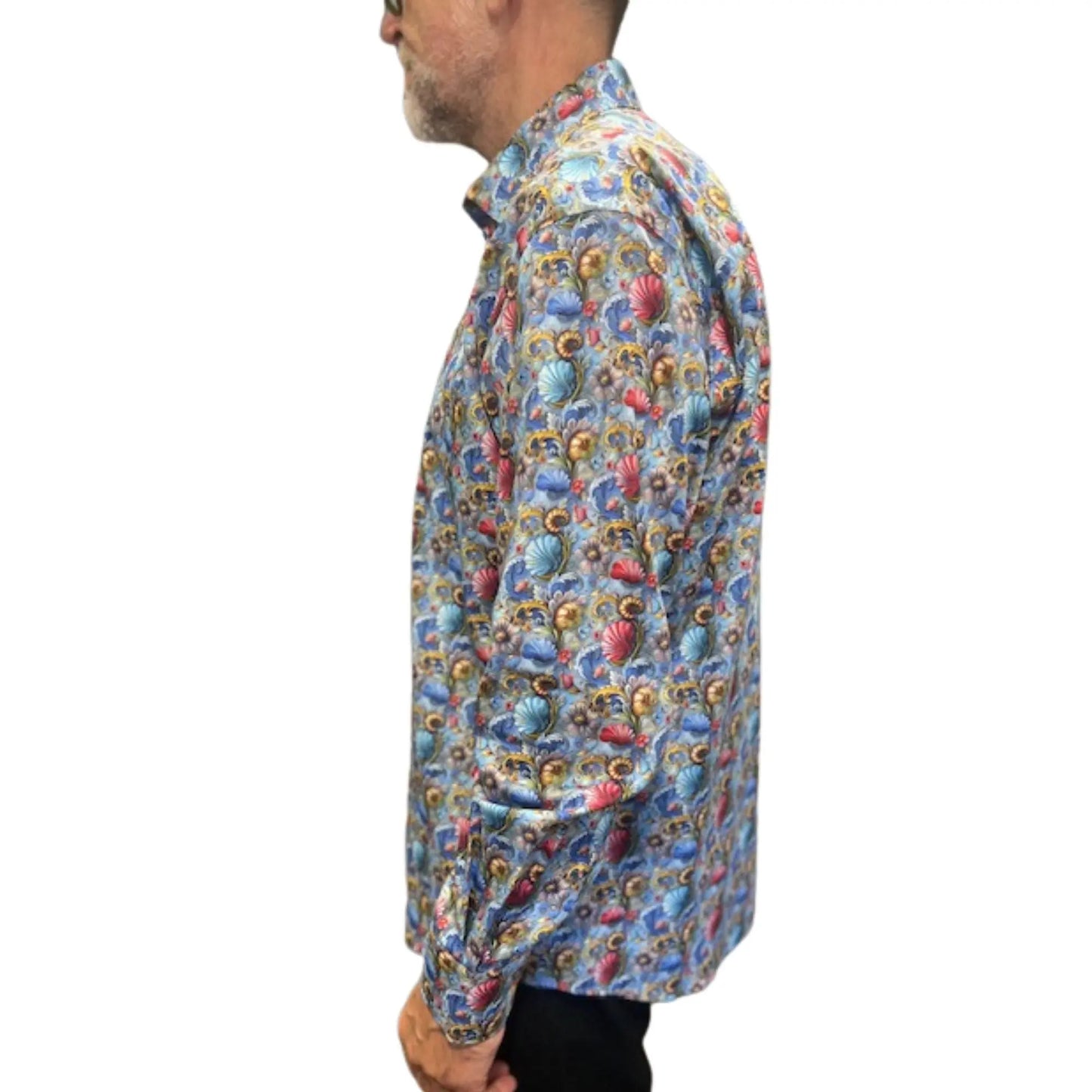 Buy Claudio Lugli Ornamental Floral Seashell Print Shirt - Blue | Long-Sleeved Shirtss at Woven Durham