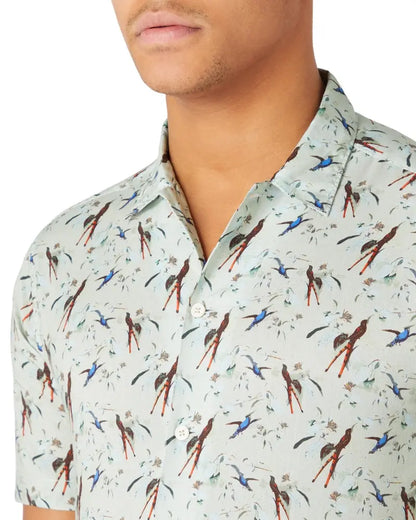 Buy Remus Uomo Paolo Bird Print Short Sleeve Shirt - Light Green | Short-Sleeved Shirtss at Woven Durham