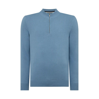 Buy Remus Uomo Three-Quarter Zip Jumper - Sky Blue | Crew-Neck Jumperss at Woven Durham