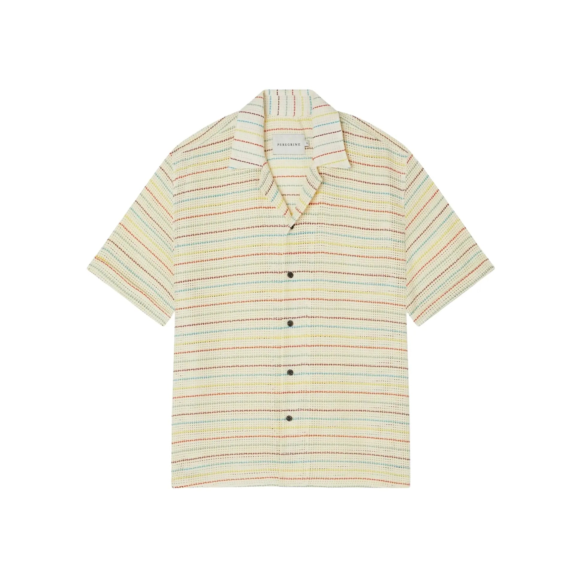 Buy Peregrine Quay Cuban Collar Shirt - Sunset Stripe | Short-Sleeved Shirtss at Woven Durham