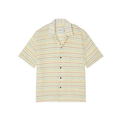 Buy Peregrine Quay Cuban Collar Shirt - Sunset Stripe | Short-Sleeved Shirtss at Woven Durham