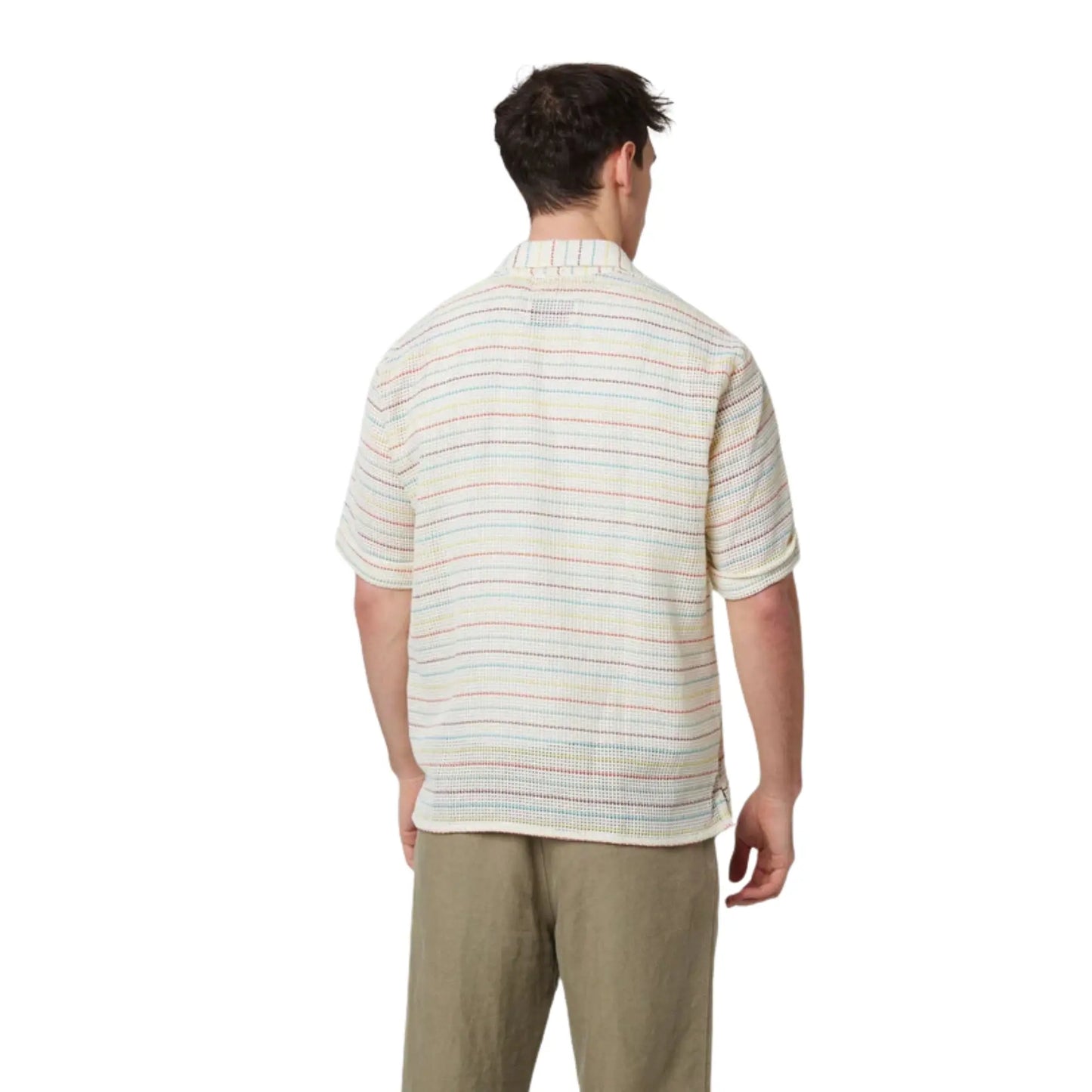 Buy Peregrine Quay Cuban Collar Shirt - Sunset Stripe | Short-Sleeved Shirtss at Woven Durham