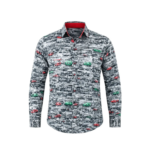 Buy Claudio Lugli Racing Print Shirt - Grey | Long-Sleeved Shirtss at Woven Durham