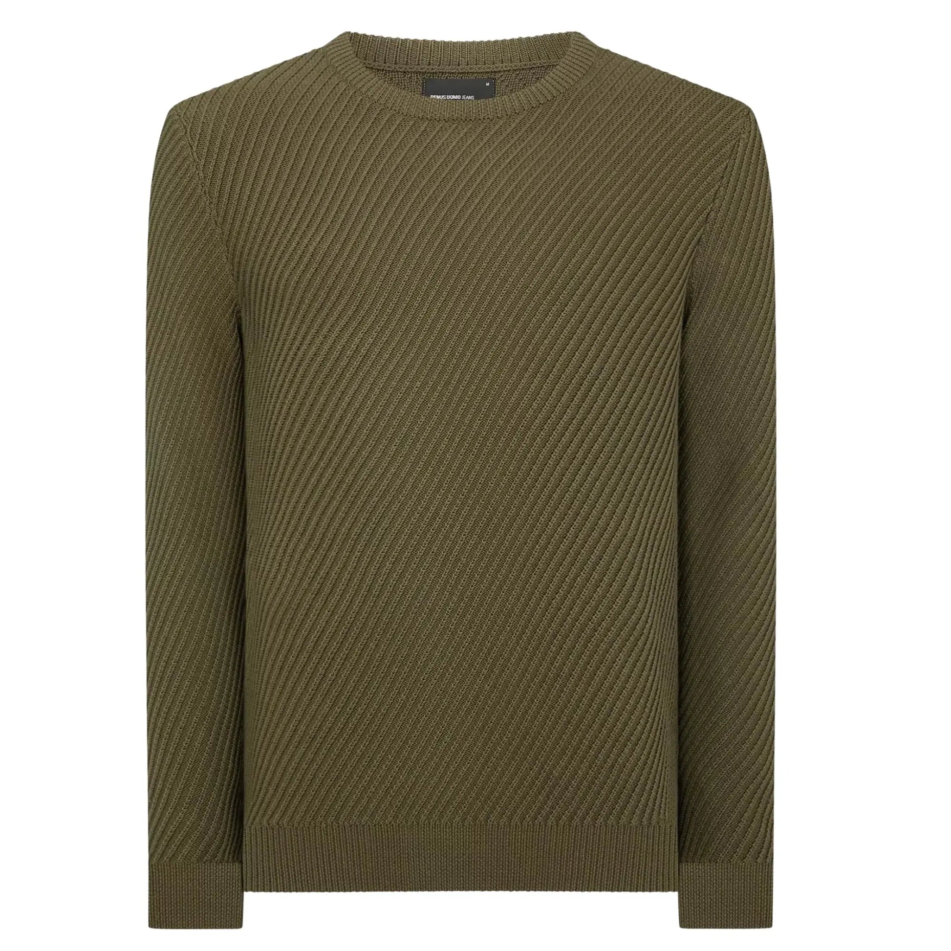 Buy Remus Uomo Ribbed Crew-Neck Jumper - Green | Crew-Neck Jumperss at Woven Durham