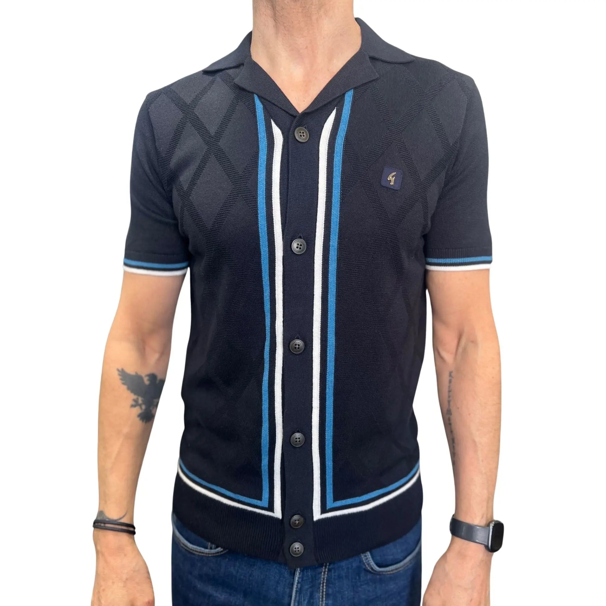 Buy Gabicci Vintage Ross Button Thru Polo - Navy | Short-Sleeved Polo Shirtss at Woven Durham