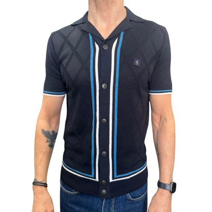 Buy Gabicci Vintage Ross Button Thru Polo - Navy | Short-Sleeved Polo Shirtss at Woven Durham