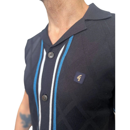 Buy Gabicci Vintage Ross Button Thru Polo - Navy | Short-Sleeved Polo Shirtss at Woven Durham
