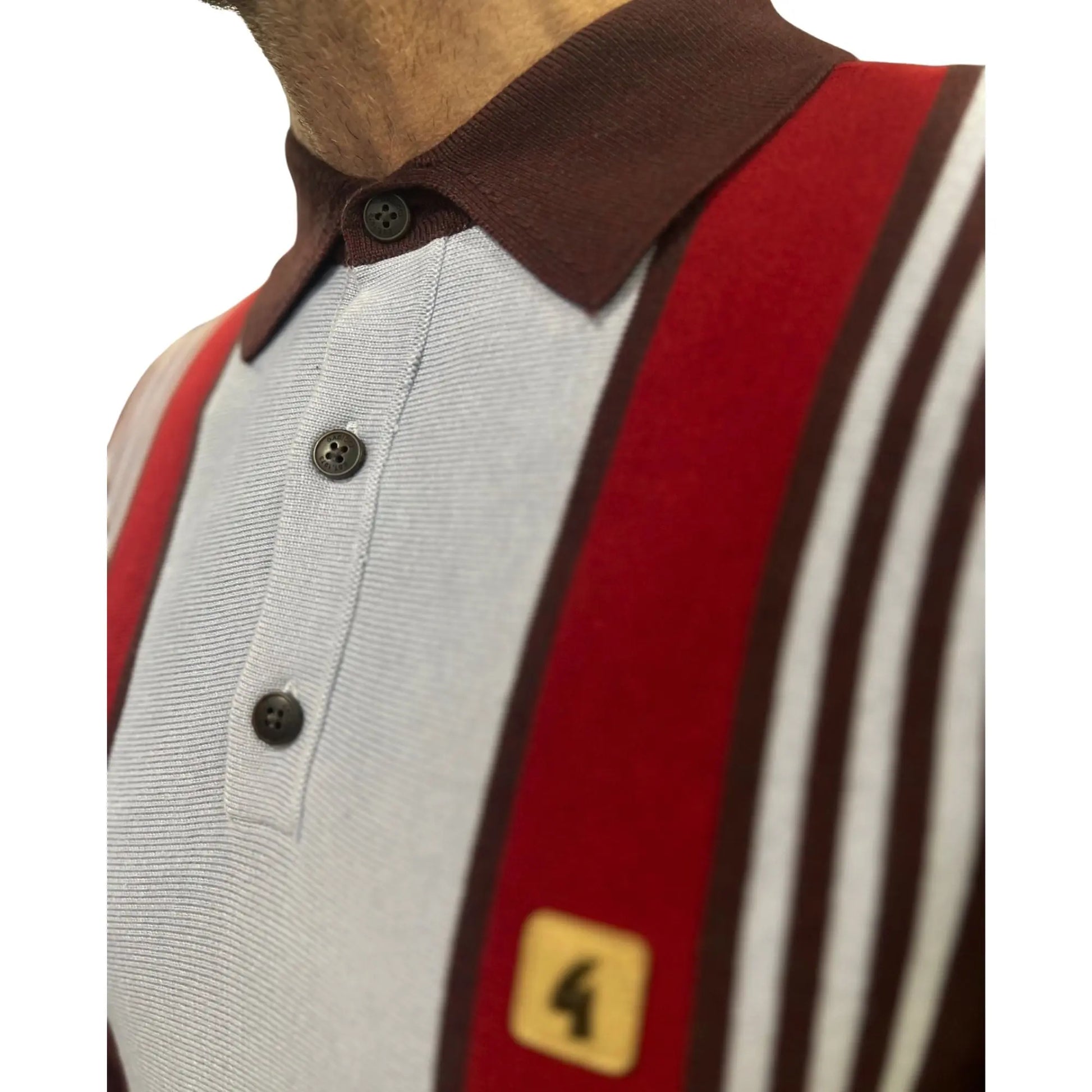 Buy Gabicci Vintage Searle Berry Striped Knitted Polo Shirt | Short-Sleeved Polo Shirtss at Woven Durham