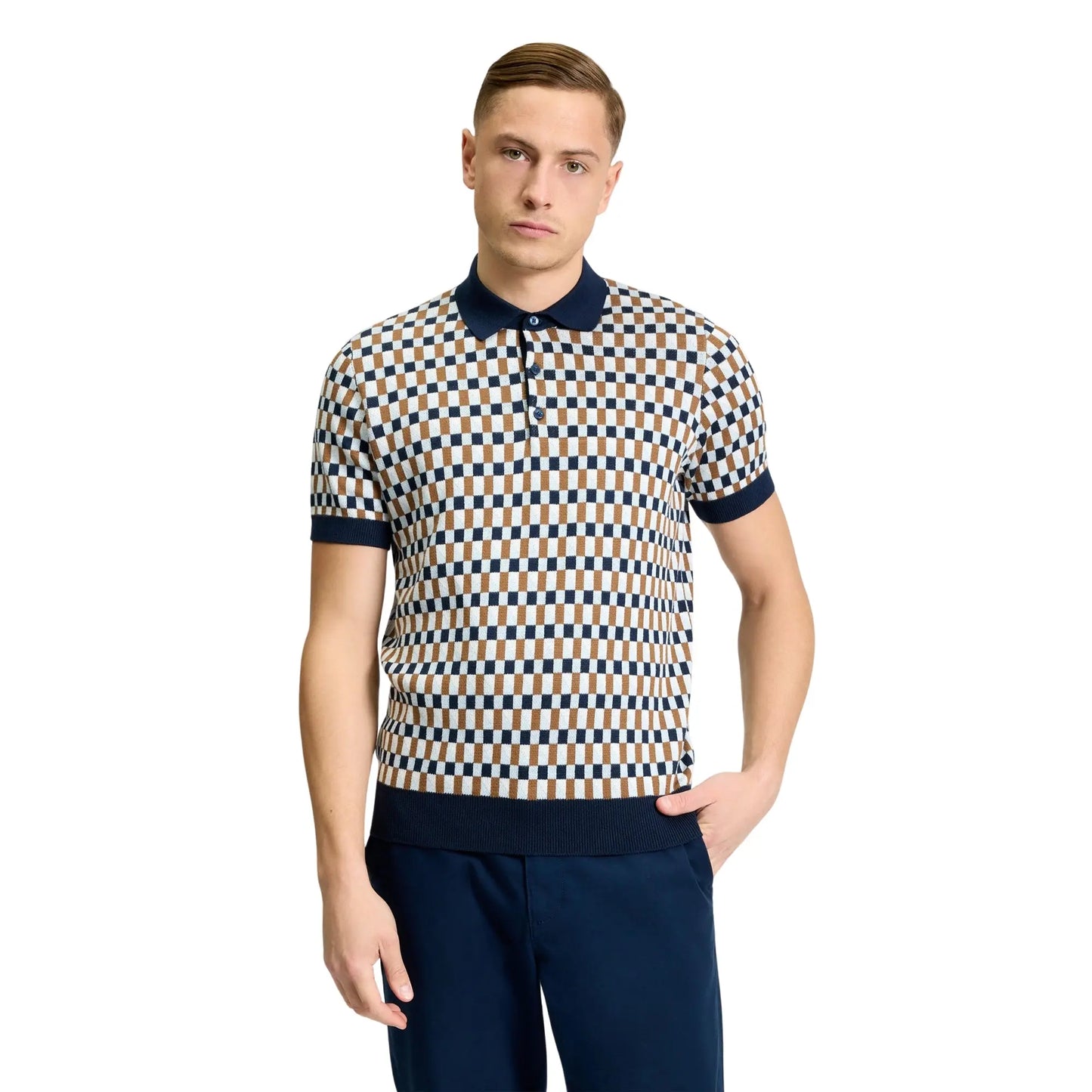 Buy Ben Sherman Short Sleeve All Over Jacquard Polo - Dark Navy | Short-Sleeved Polo Shirtss at Woven Durham