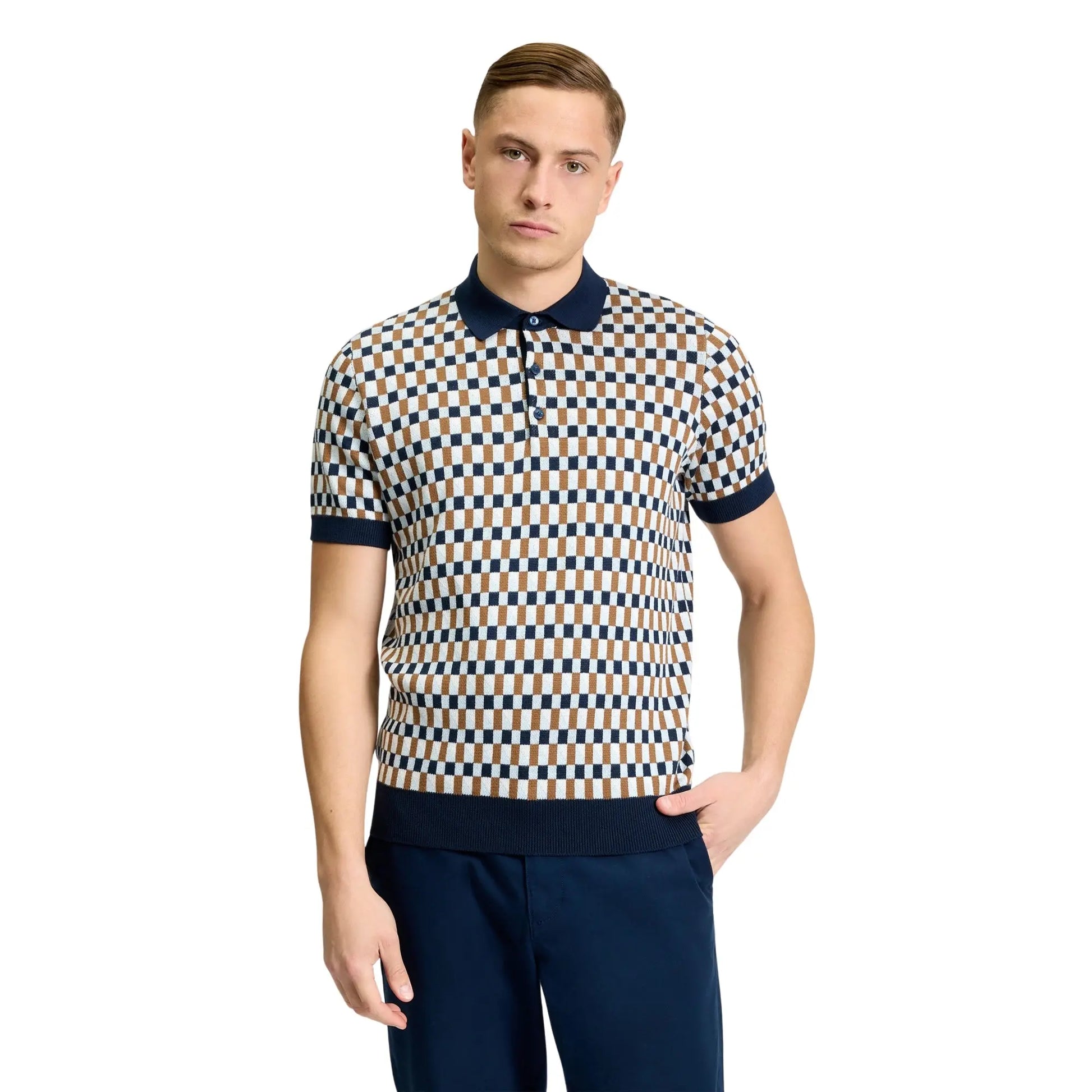 Buy Ben Sherman Short Sleeve All Over Jacquard Polo - Dark Navy | Short-Sleeved Polo Shirtss at Woven Durham