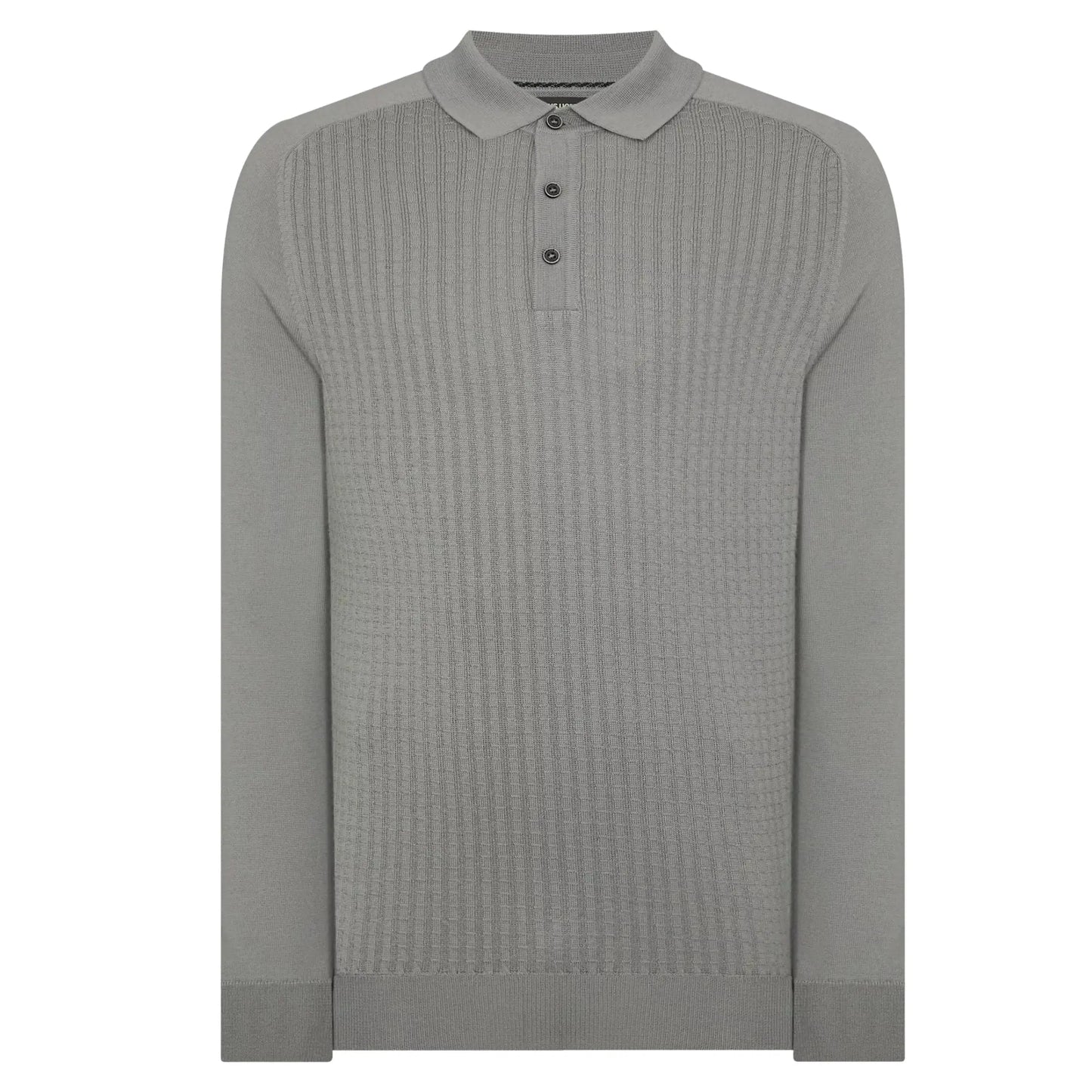 Buy Remus Uomo Textured Long Sleeve Polo - Grey | Crew-Neck Jumperss at Woven Durham