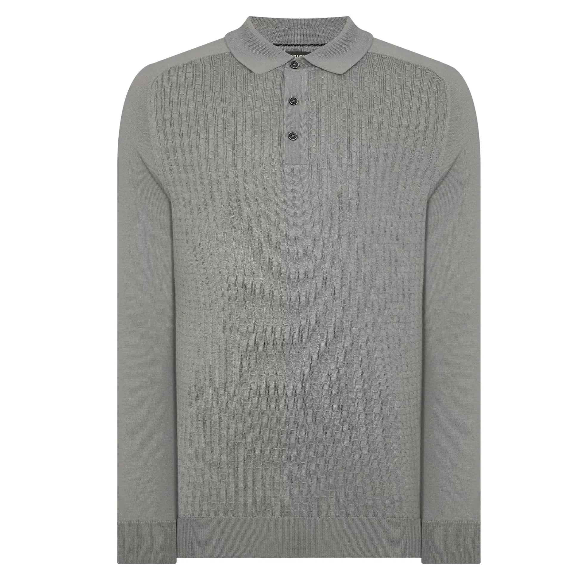 Buy Remus Uomo Textured Long Sleeve Polo - Grey | Crew-Neck Jumperss at Woven Durham