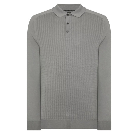 Buy Remus Uomo Textured Long Sleeve Polo - Grey | Crew-Neck Jumperss at Woven Durham