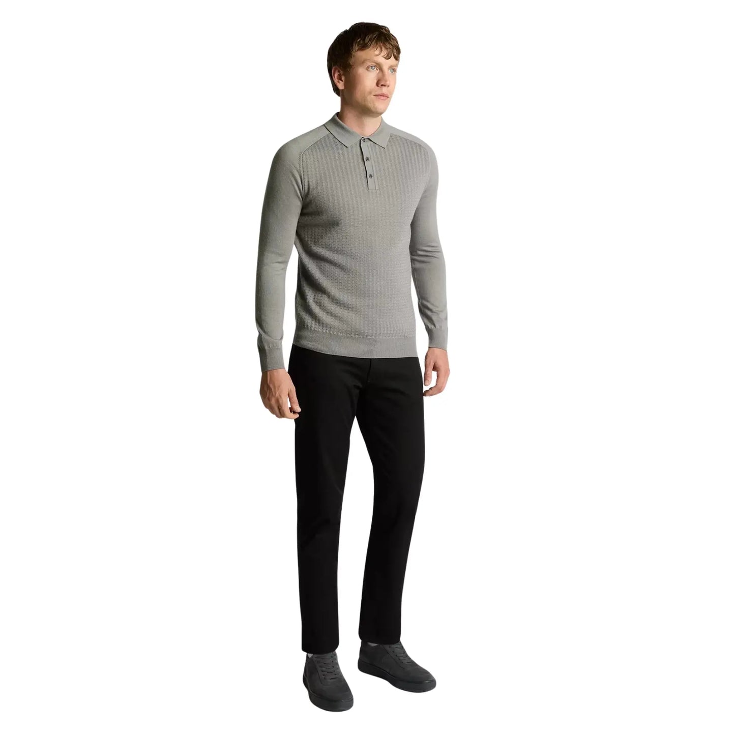 Buy Remus Uomo Textured Long Sleeve Polo - Grey | Crew-Neck Jumperss at Woven Durham