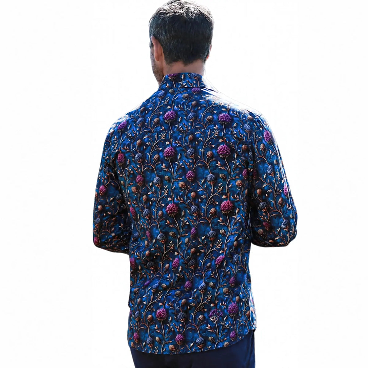 Buy Claudio Lugli Thistle Print Blue Long Sleeve Shirt | Long-Sleeved Shirtss at Woven Durham