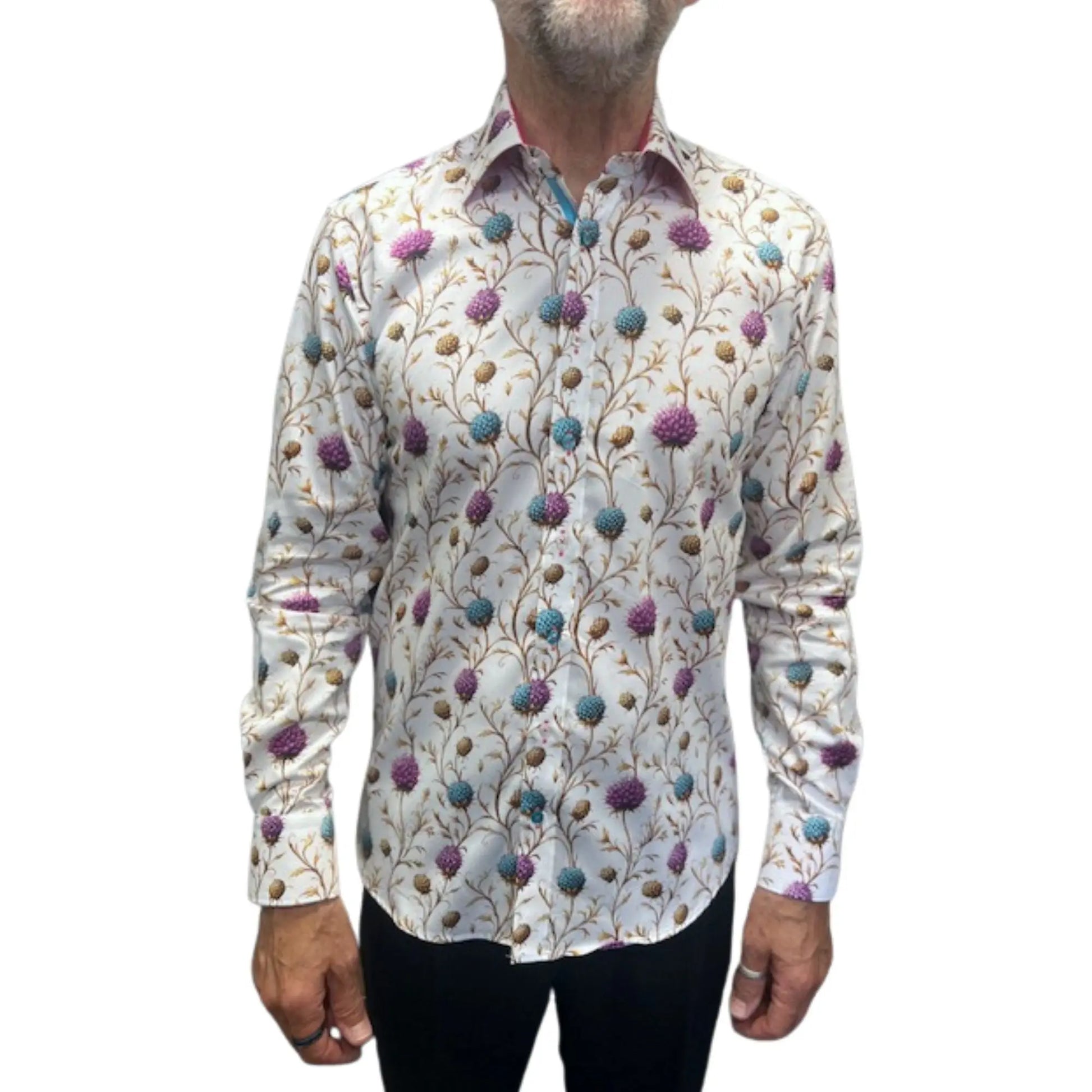 Buy Claudio Lugli Wild Thistle Print Shirt - White | Long-Sleeved Shirtss at Woven Durham
