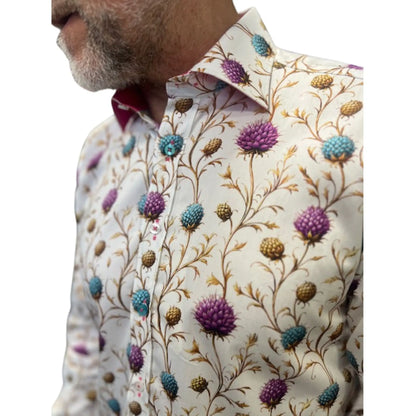 Buy Claudio Lugli Wild Thistle Print Shirt - White | Long-Sleeved Shirtss at Woven Durham
