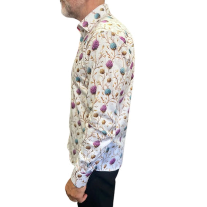 Buy Claudio Lugli Wild Thistle Print Shirt - White | Long-Sleeved Shirtss at Woven Durham