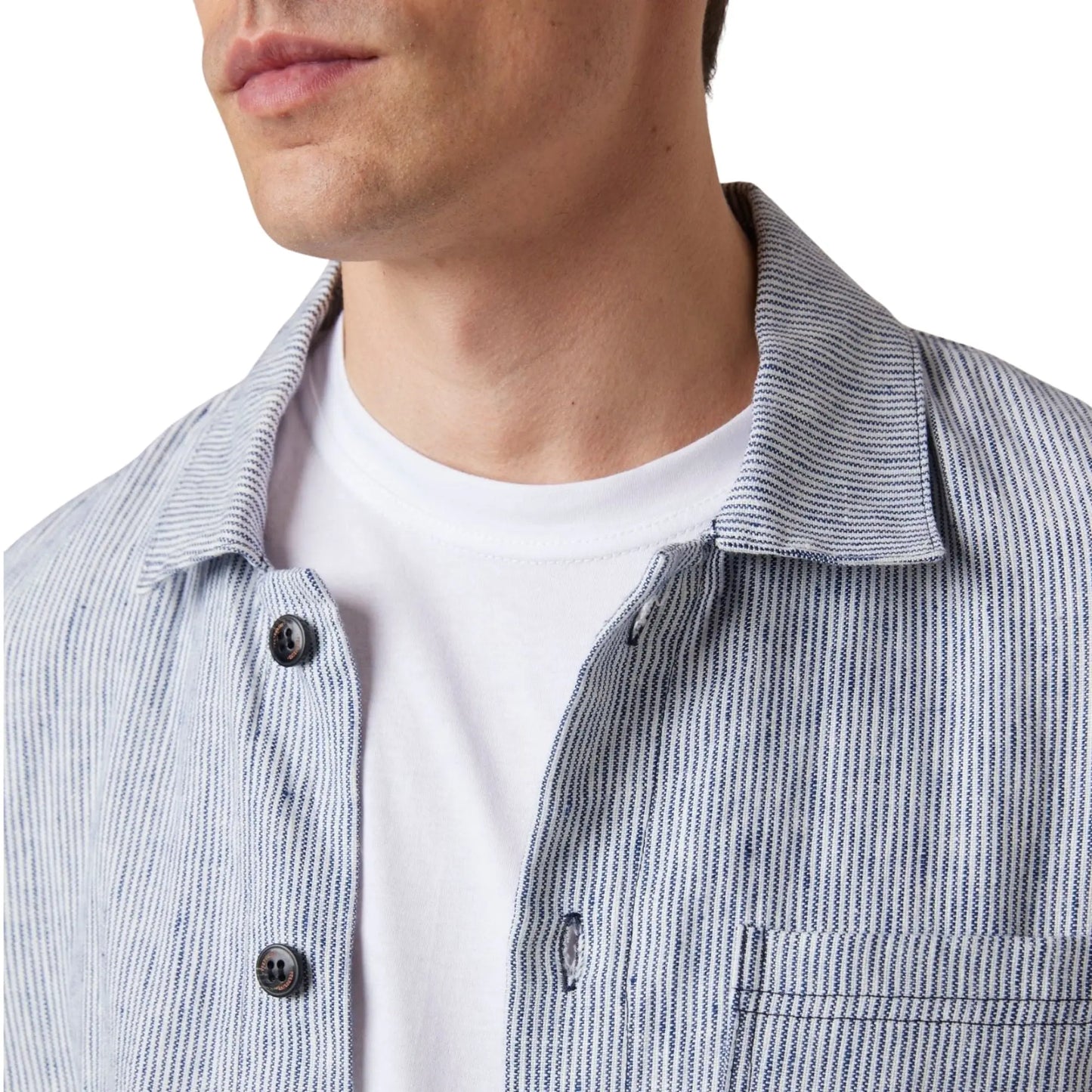 Buy Peregrine Windsor Linen Shacket - Navy Stripe | Overshirtss at Woven Durham