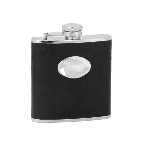 Dalaco Black Hip Flask With Engraving Plate From Woven Durham