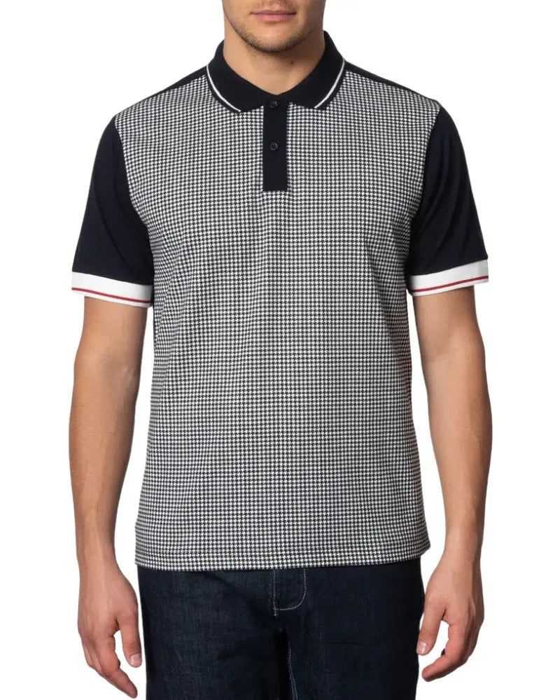 Buy Merc London Corona Houndstooth Polo Shirt - Black / White | Short-Sleeved Polo Shirtss at Woven Durham