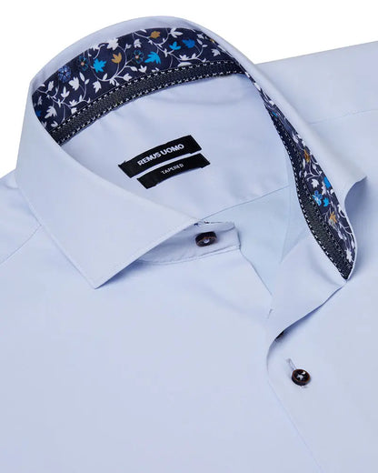 Remus Uomo Cut Away Collar Stretch Shirt - Light Blue From Woven Durham