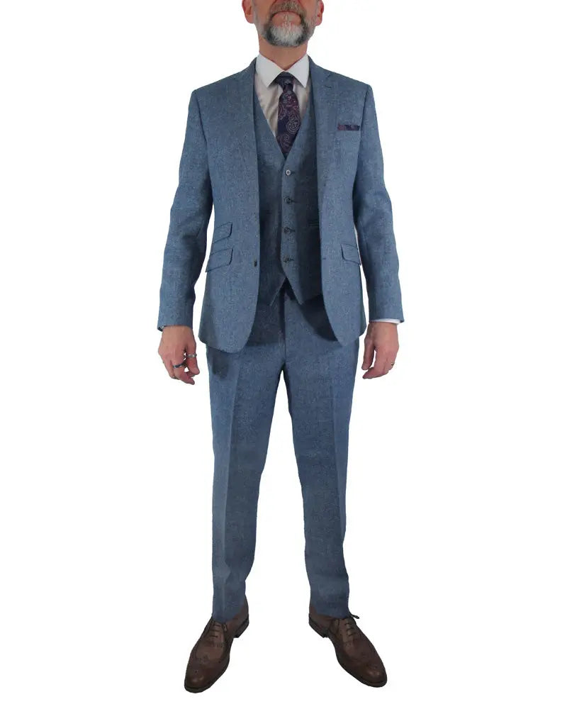 Torre Donegal Tweed Suit Jacket - Light Blue From Woven Durham