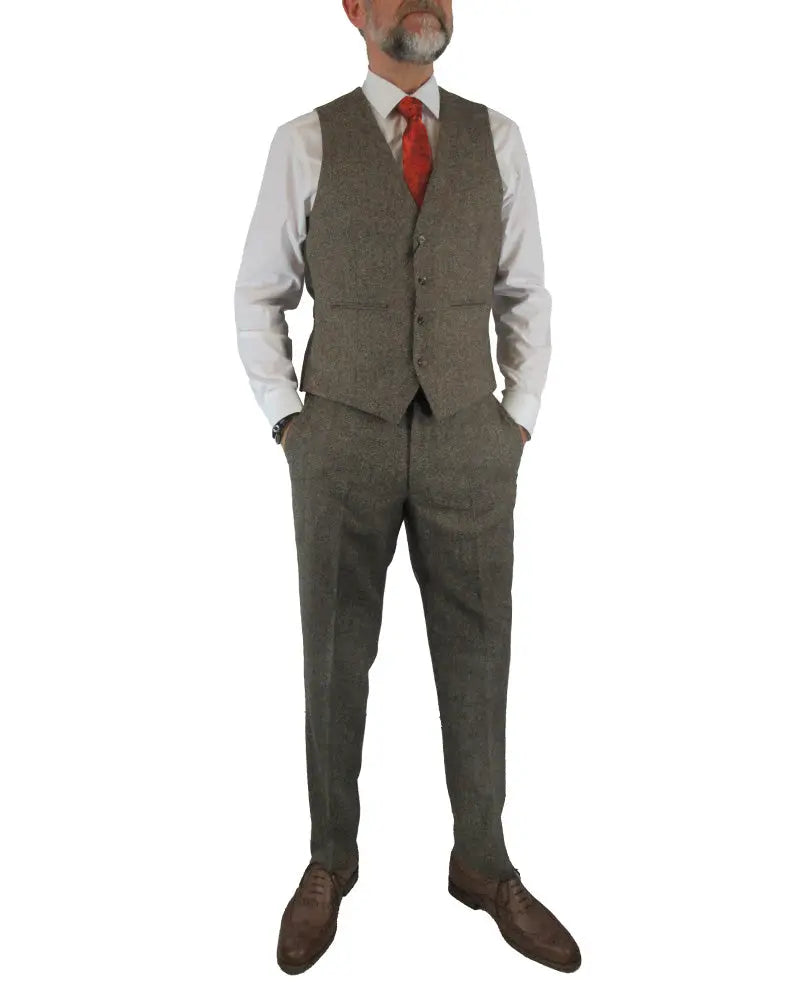 Torre Donegal Tweed Suit Waistcoat - Brown From Woven Durham