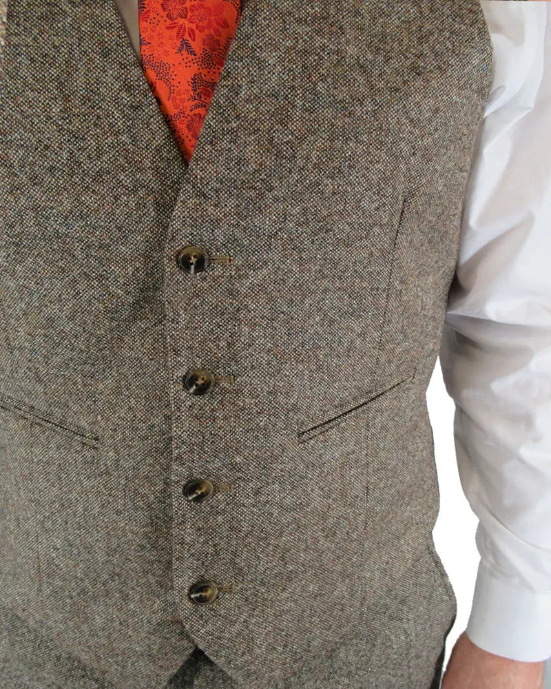 Torre Donegal Tweed Suit Waistcoat - Brown From Woven Durham