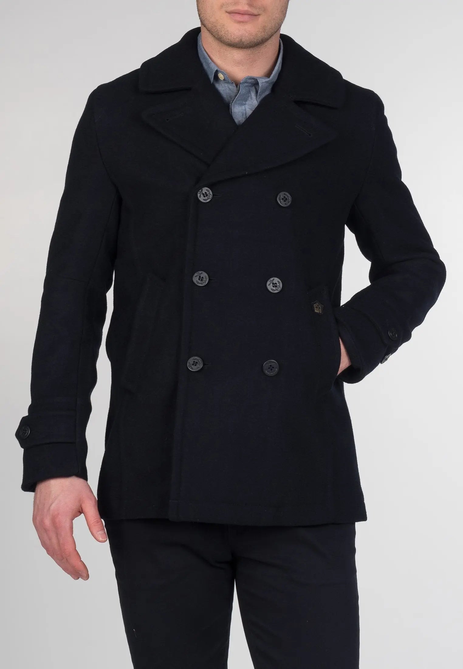 Doyle Dark Navy Pea Coat Merc London