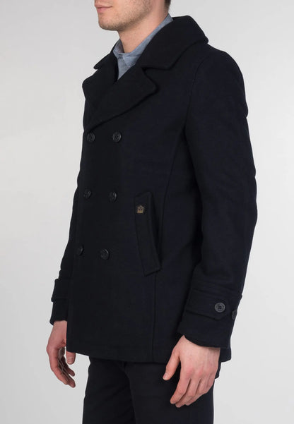 Doyle Dark Navy Pea Coat Merc London