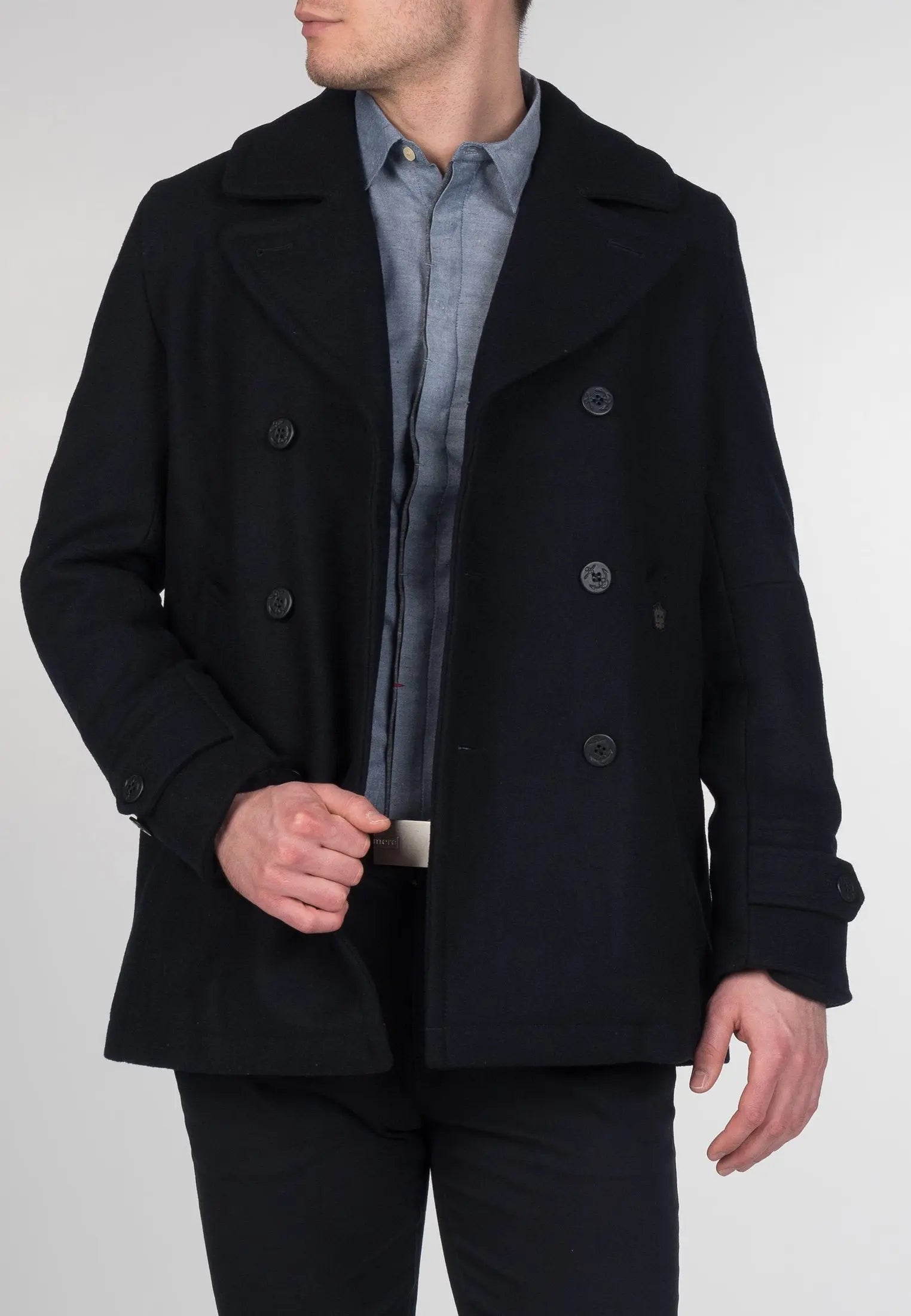 Doyle Dark Navy Pea Coat Merc London