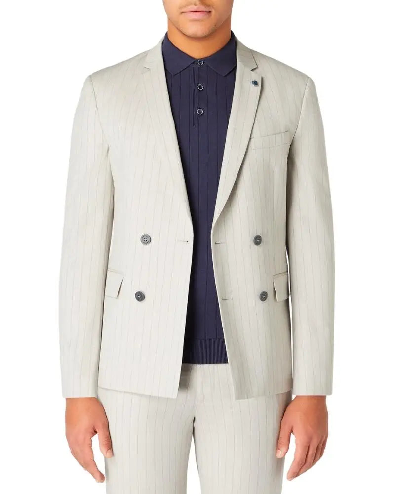 Buy Remus Uomo Franco Double Breasted Pinstripe Jacket - Grey | Blazerss at Woven Durham