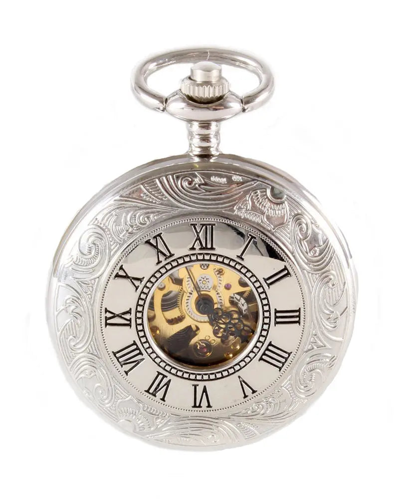 Half Hunter Mechanical Pocket Watch - Silver / Gold David Aster