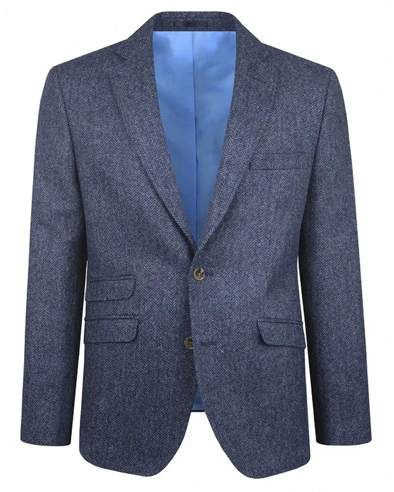 Torre Herringbone Tweed Suit Jacket - Navy From Woven Durham