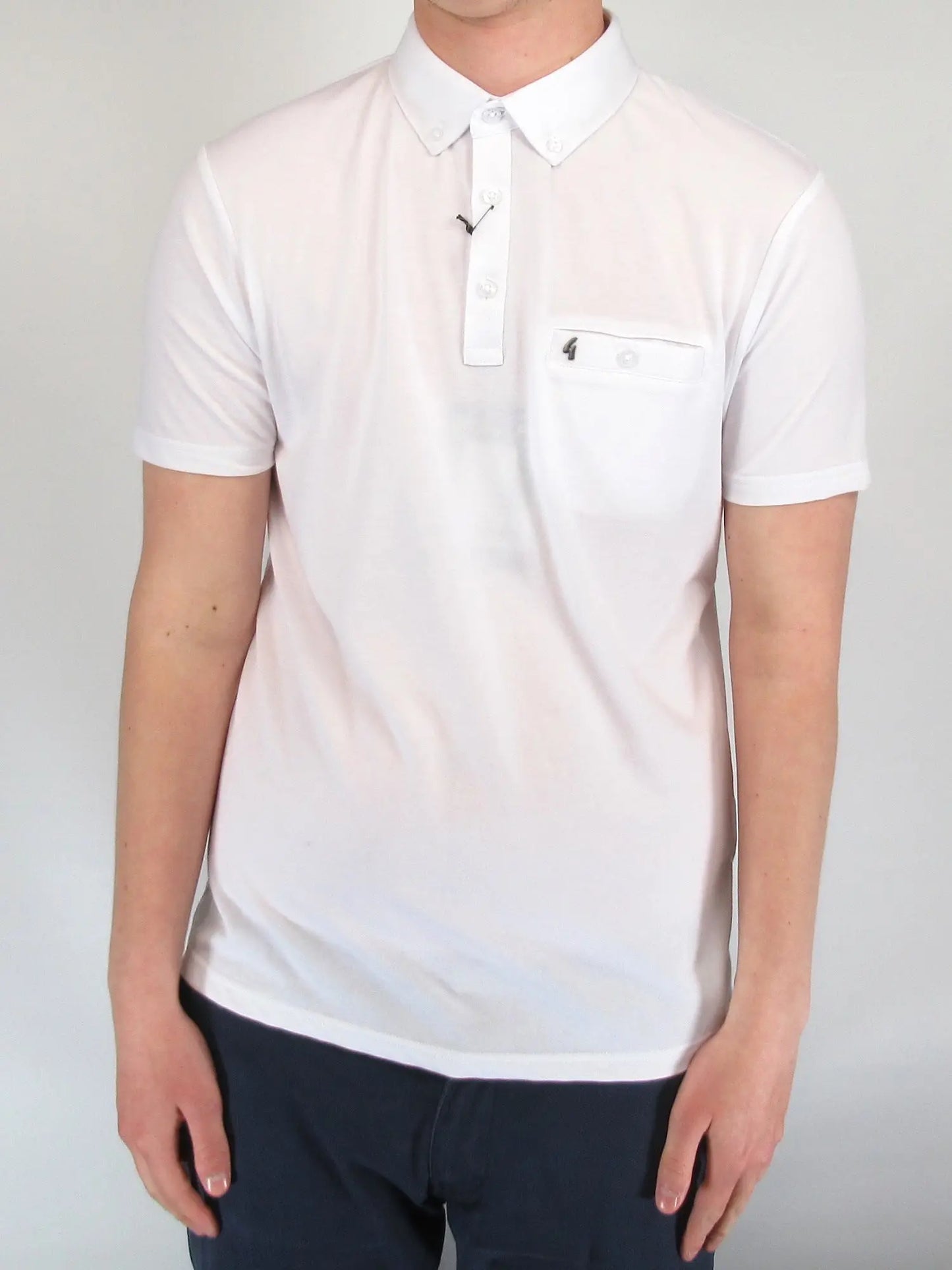 Gabicci Vintage Ladro White Button-Down Collar Polo Shirt From Woven Durham