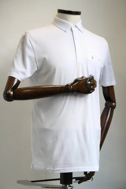 Gabicci Vintage Ladro White Button-Down Collar Polo Shirt From Woven Durham