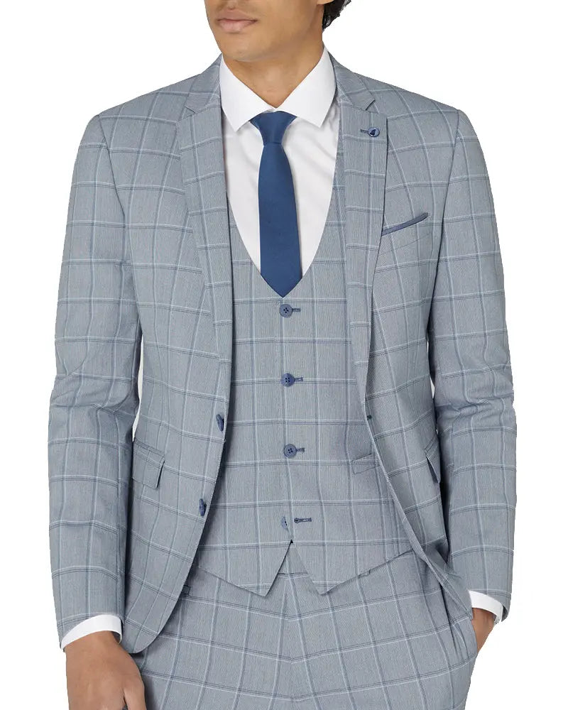 Luca Check Suit Jacket - Blue Remus Uomo