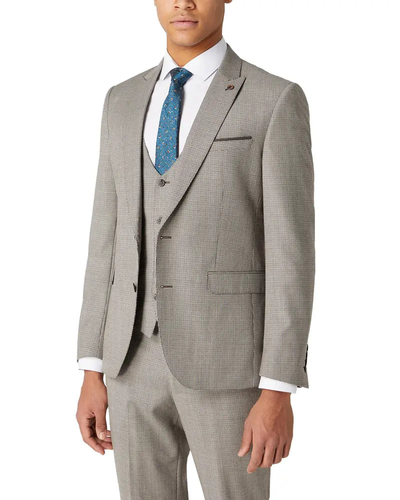 Remus Uomo Mario Micro Houndstooth Suit Jacket - Beige From Woven Durham