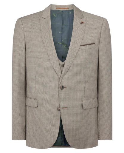 Remus Uomo Mario Micro Houndstooth Suit Jacket - Beige From Woven Durham