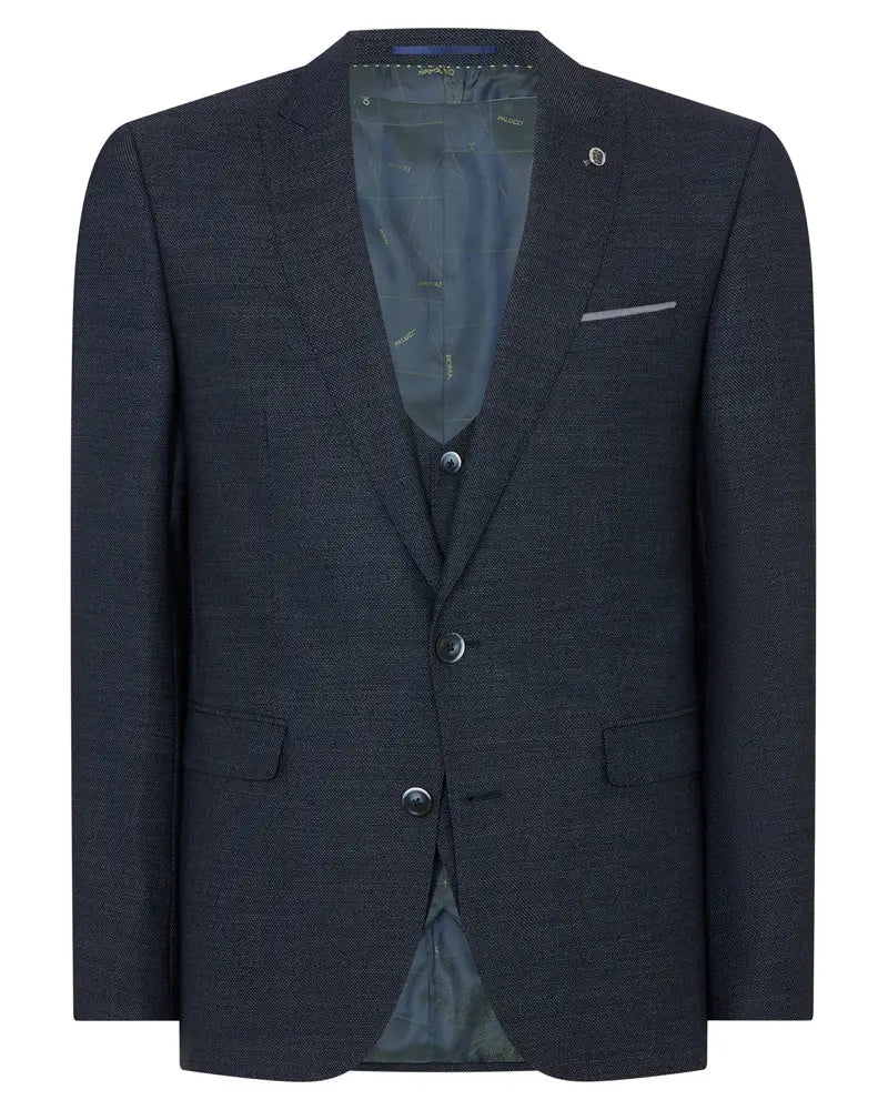 Mario Textured Suit Jacket - Navy Remus Uomo